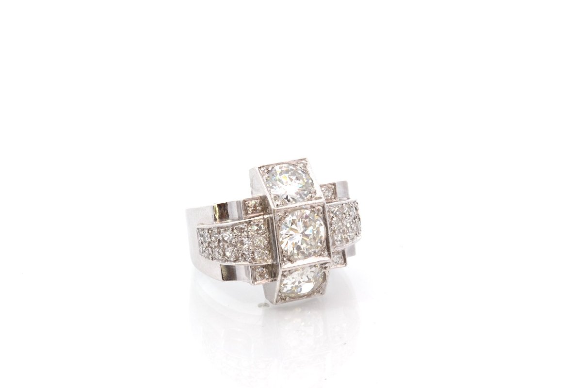 Bague vintage 1940 diamants en platine et or-photo-3