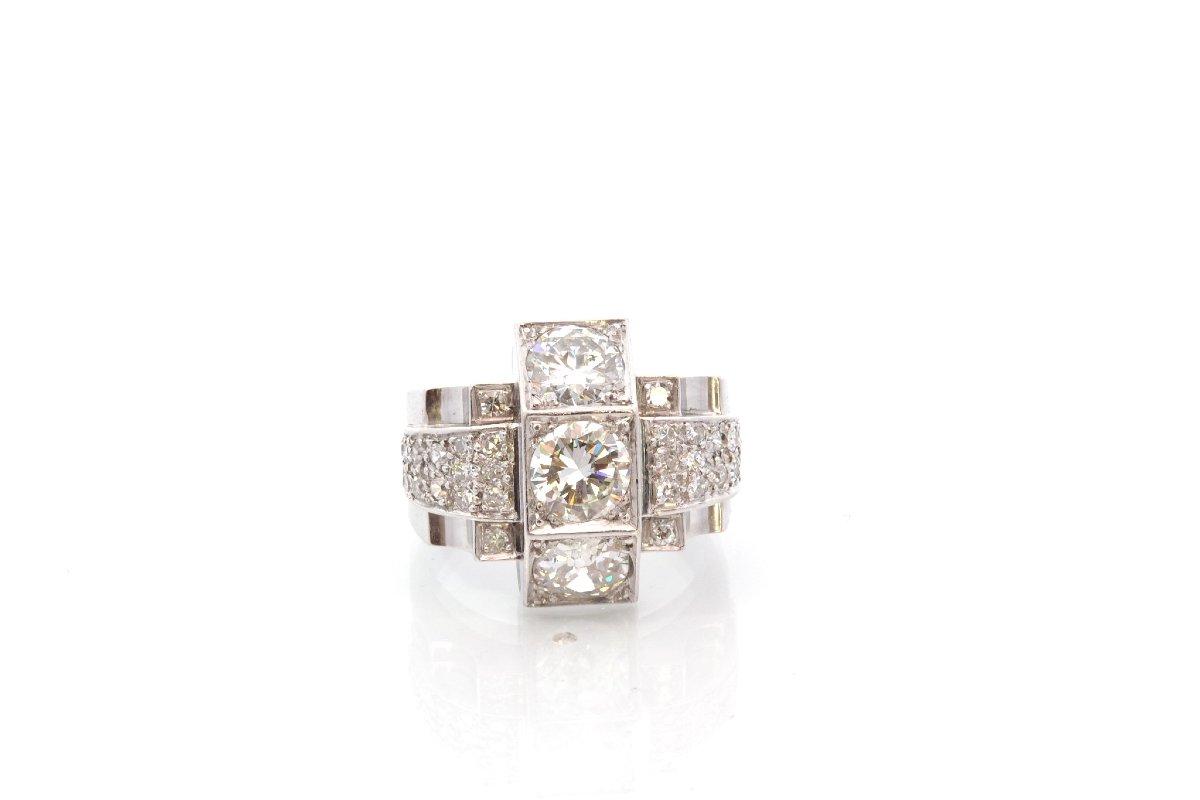 Bague vintage 1940 diamants en platine et or