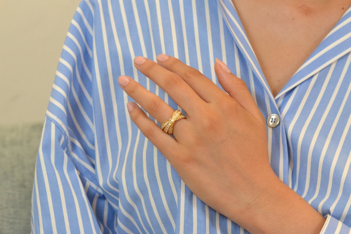 18k Gold Three-ring Diamond Wedding Band-photo-3