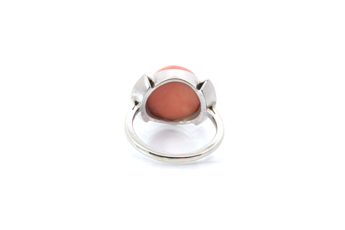 Vintage 18k Gold Coral And Diamond Ring-photo-4