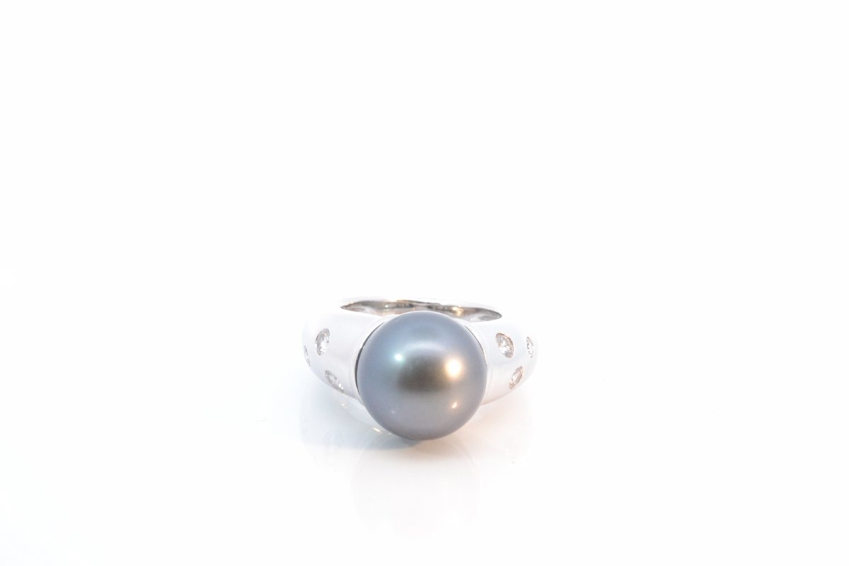 Bague perle de culture de Tahiti et diamants-photo-2