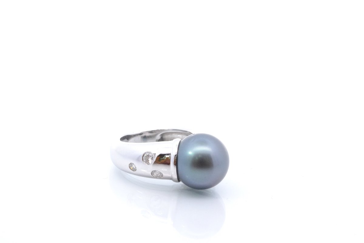 Bague perle de culture de Tahiti et diamants-photo-4