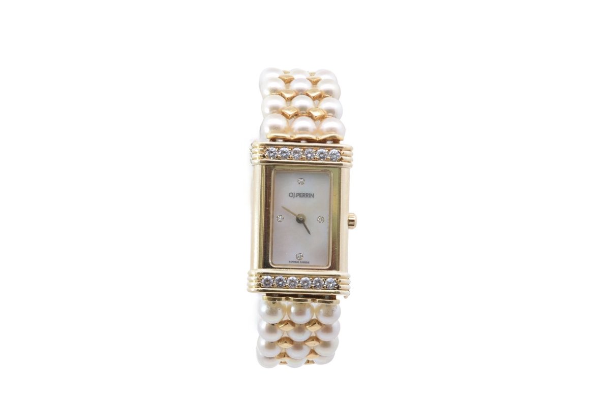Montre OJ Perrin en or, diamants et perles de culture