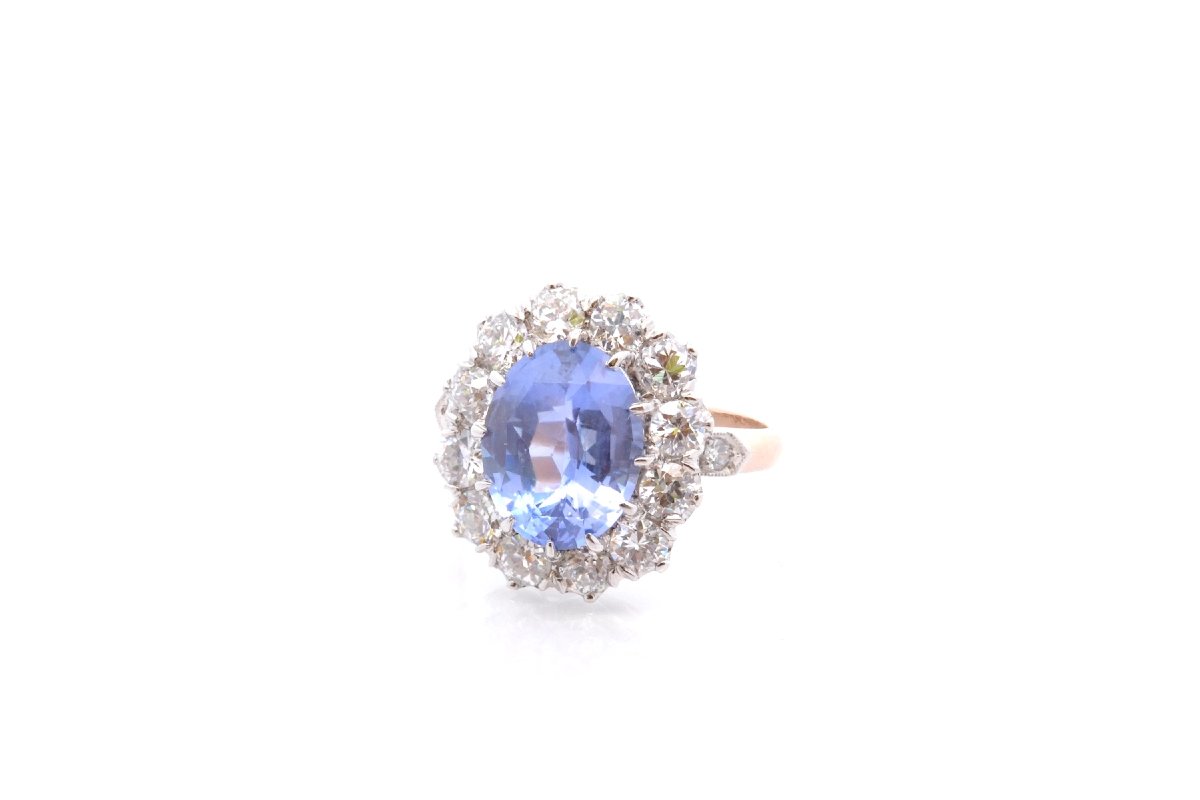 Bague Saphir non chauffé de 4,49cts et diamants