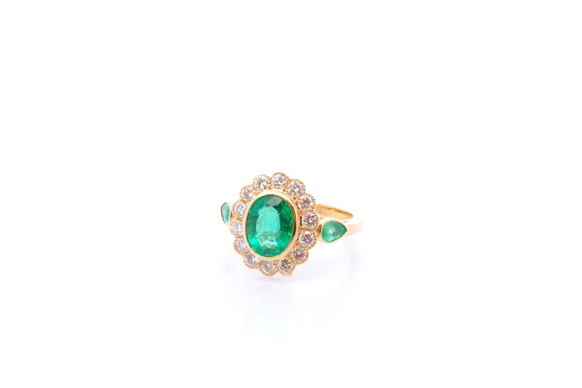Bague émeraudes et diamants en or 18k-photo-2