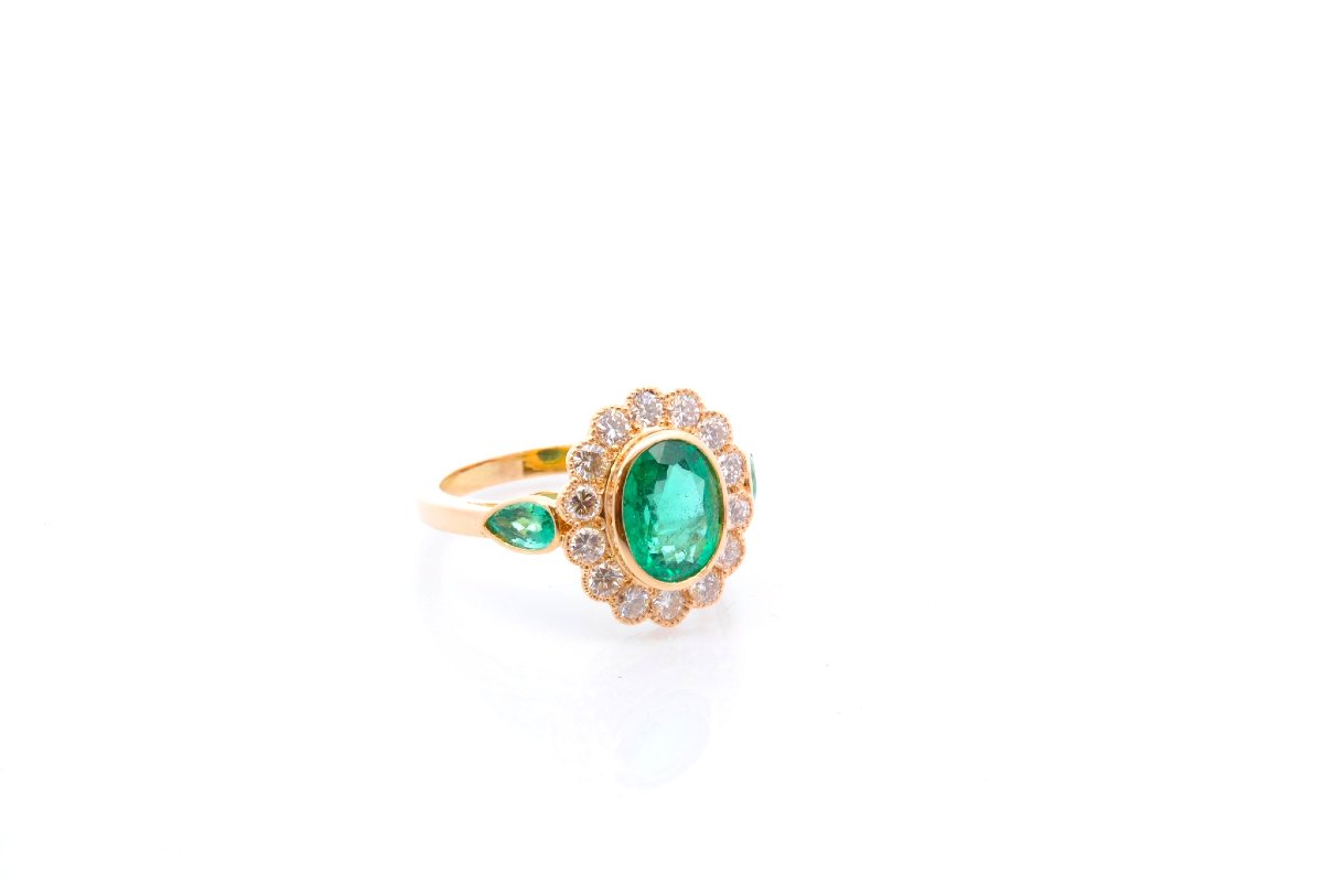 Bague émeraudes et diamants en or 18k-photo-3
