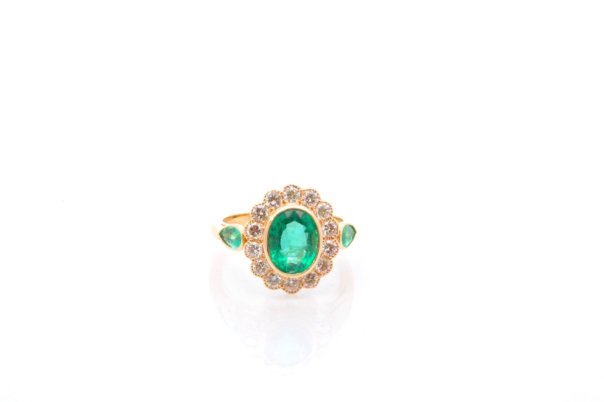 Bague émeraudes et diamants en or 18k