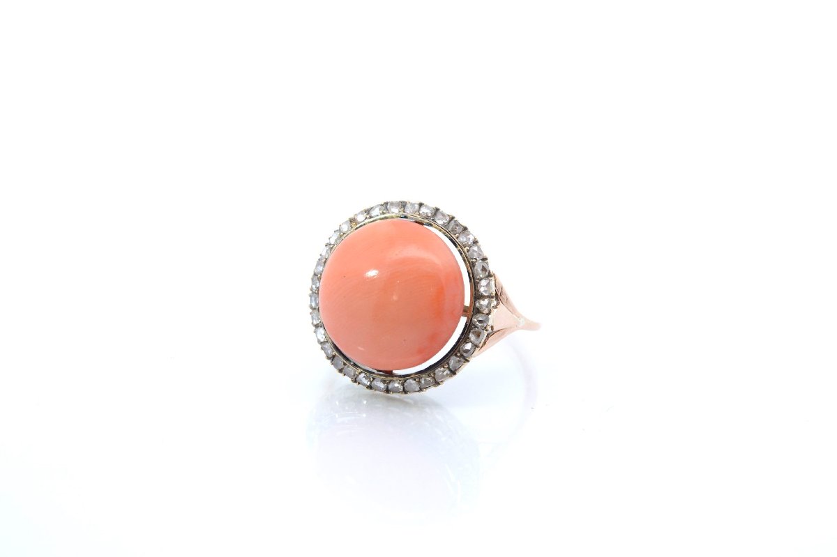 Bague ancienne corail et roses de diamants-photo-2