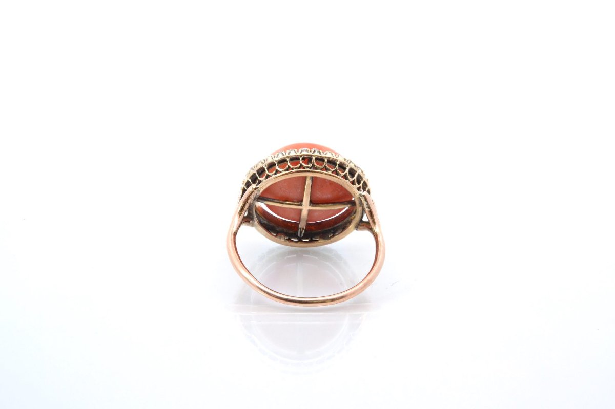 Bague ancienne corail et roses de diamants-photo-4