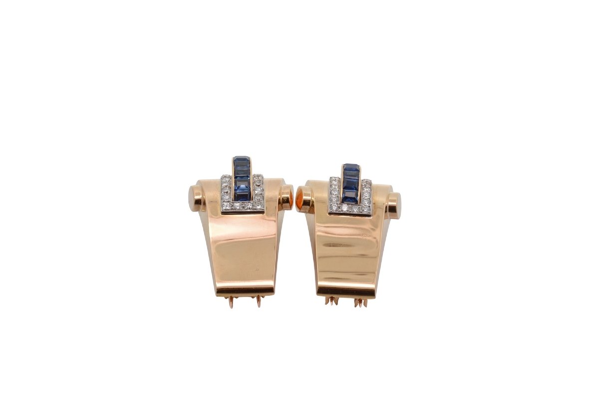 Clips Boucheron en saphirs et diamants