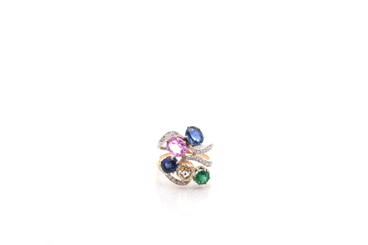 Bague pierres précieuses en or et platine-photo-2