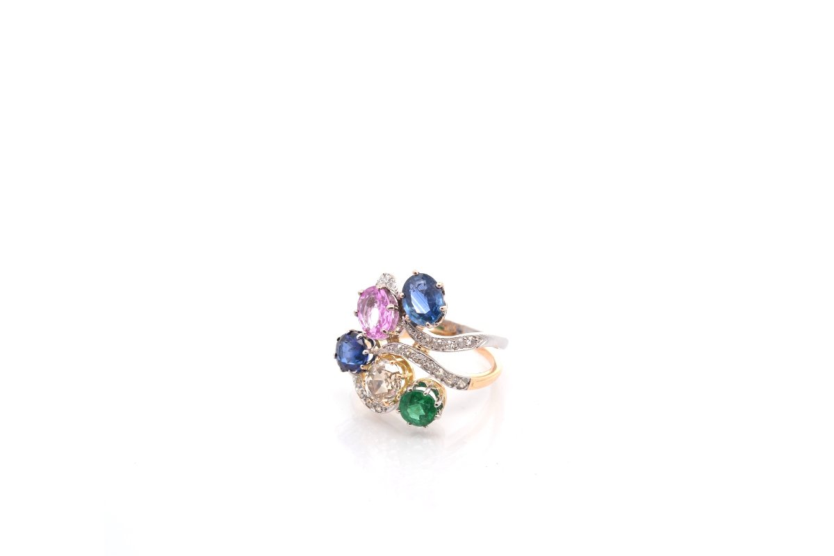Bague pierres précieuses en or et platine-photo-3