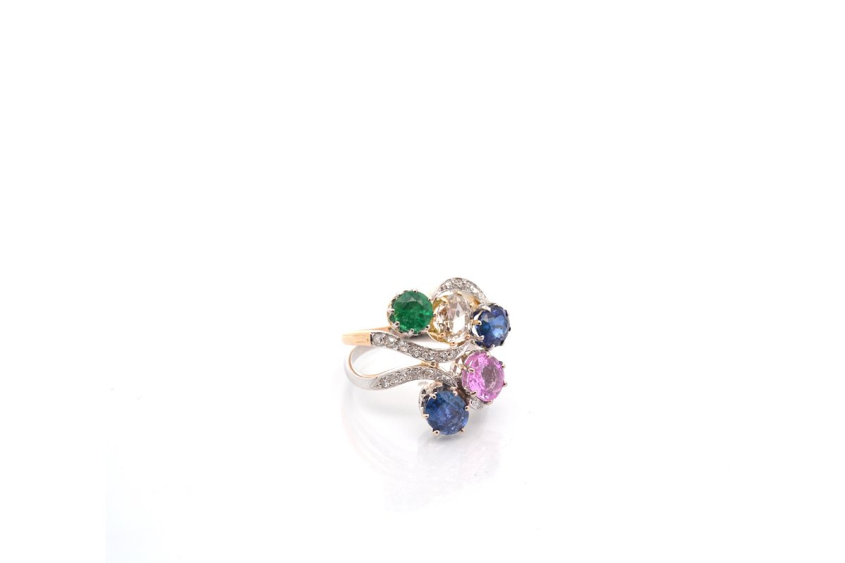 Bague pierres précieuses en or et platine-photo-4
