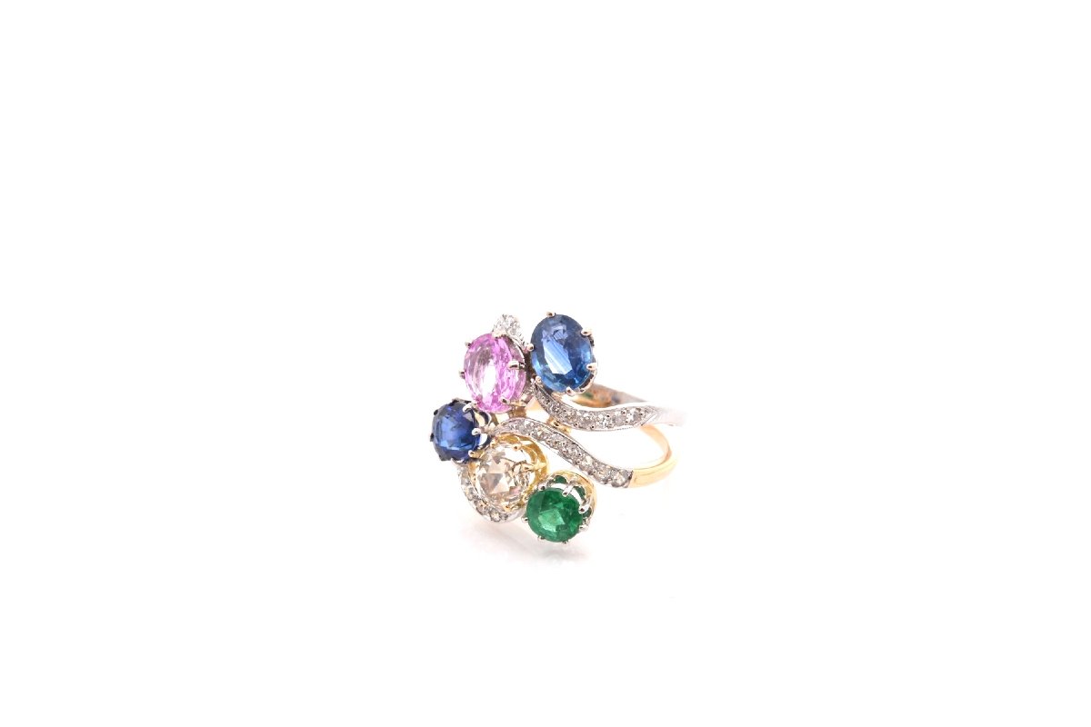 Bague pierres précieuses en or et platine