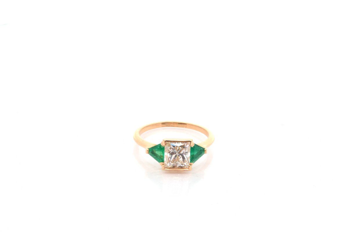Bague diamant de 2cts J/SI1 et émeraudes-photo-2