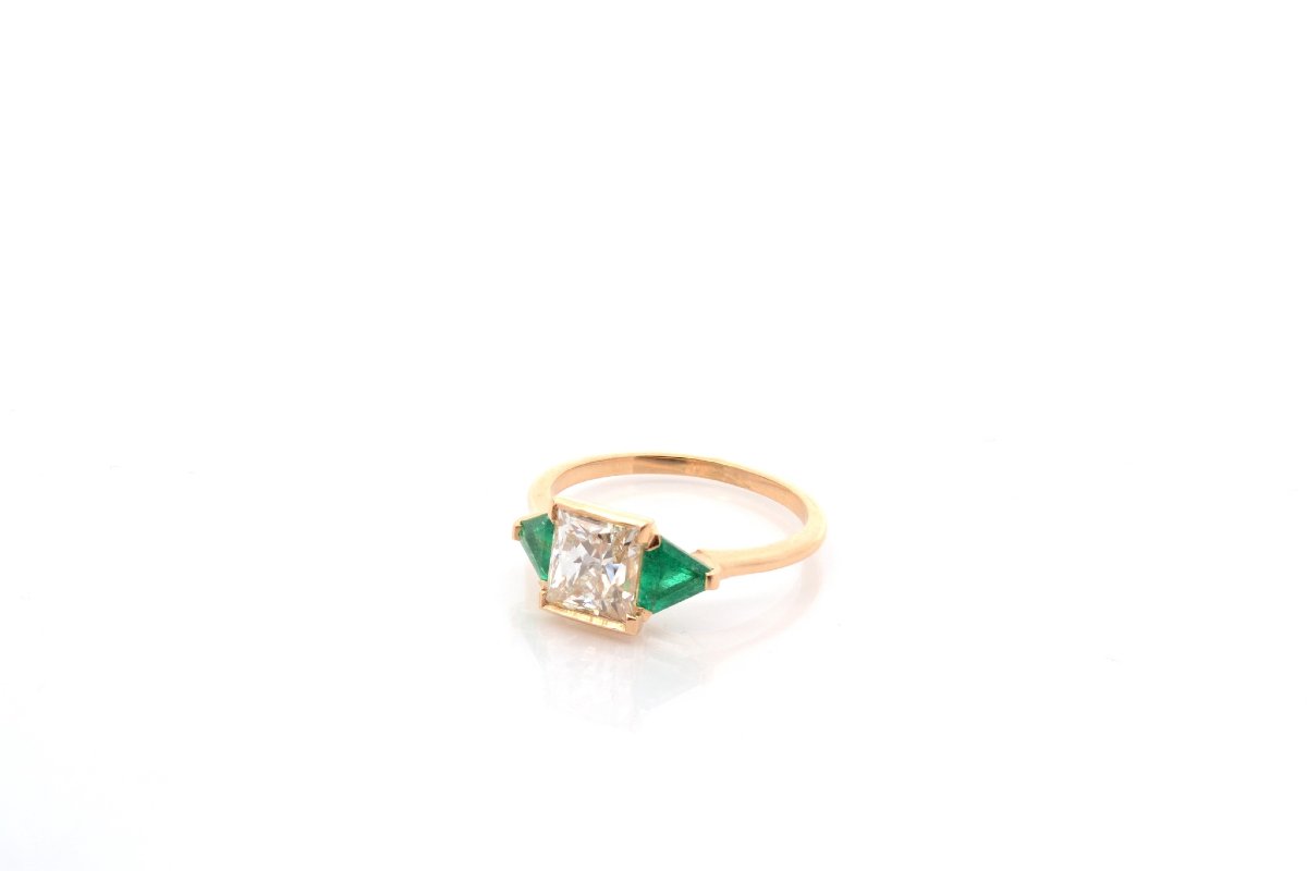 Bague diamant de 2cts J/SI1 et émeraudes-photo-3
