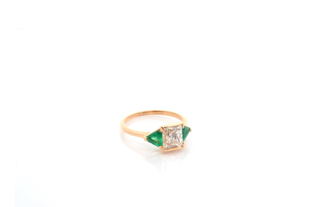 Bague diamant de 2cts J/SI1 et émeraudes-photo-4