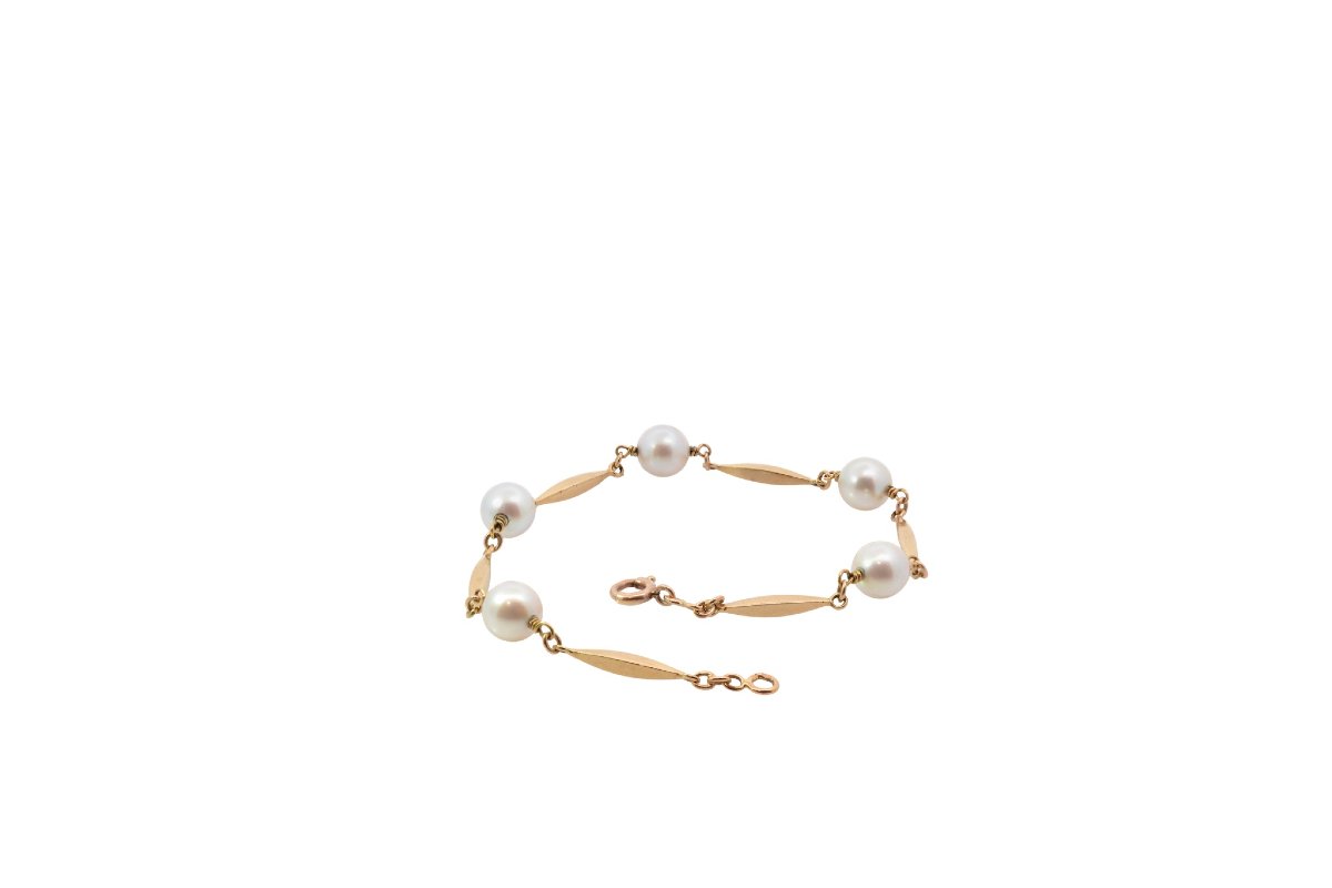Vintage 18k Gold Cultured Pearl Bracelet-photo-2