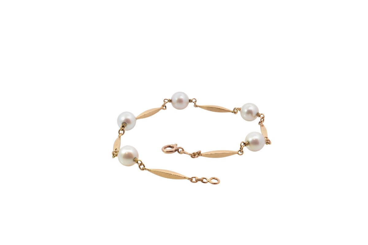 Vintage 18k Gold Cultured Pearl Bracelet