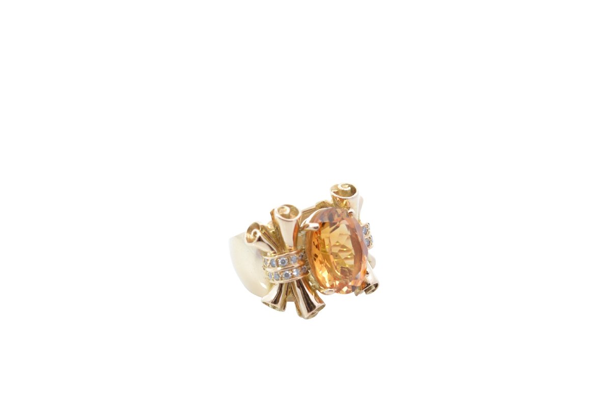Bague vintage citrine de 8,60cts en or-photo-3