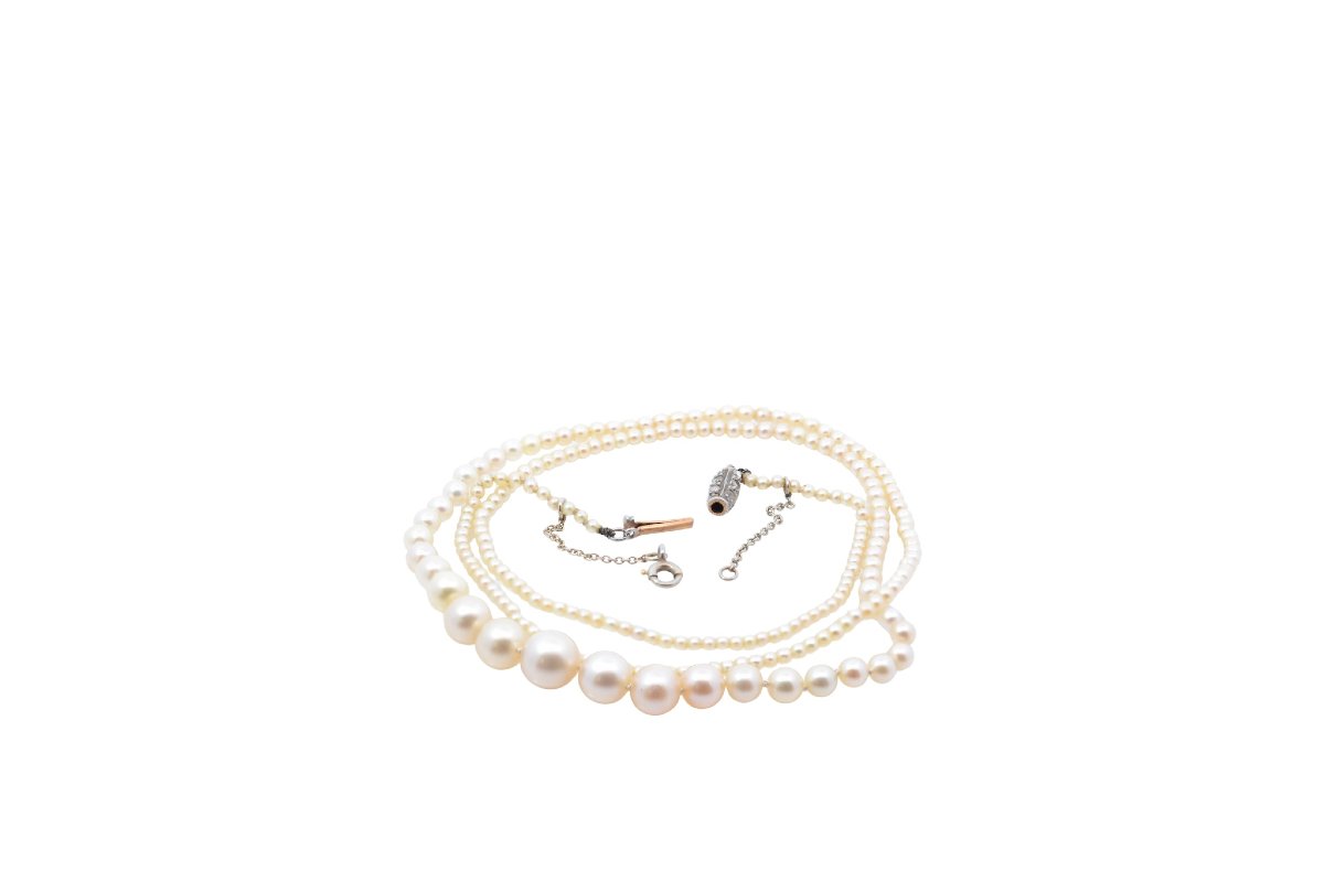 Collier perles fines en or 18k et platine-photo-3