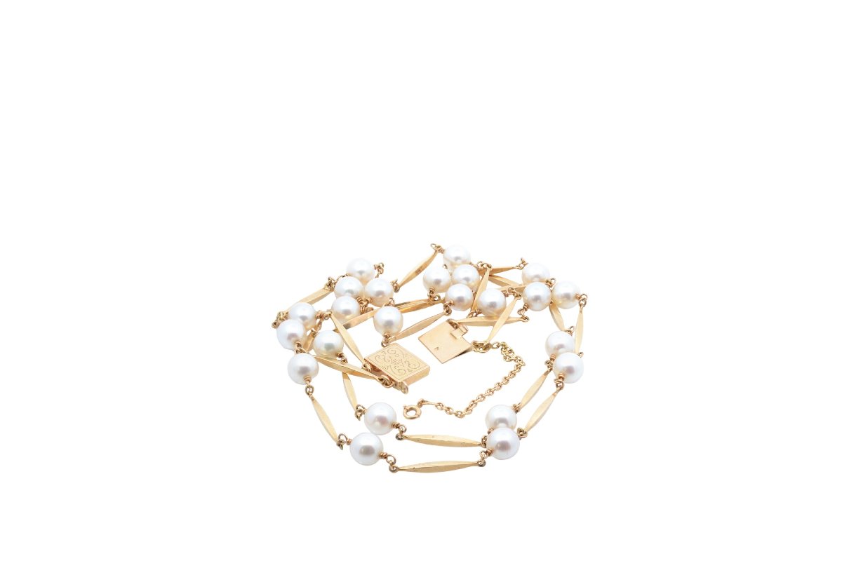 Vintage 18k Gold Cultured Pearl Necklace-photo-2