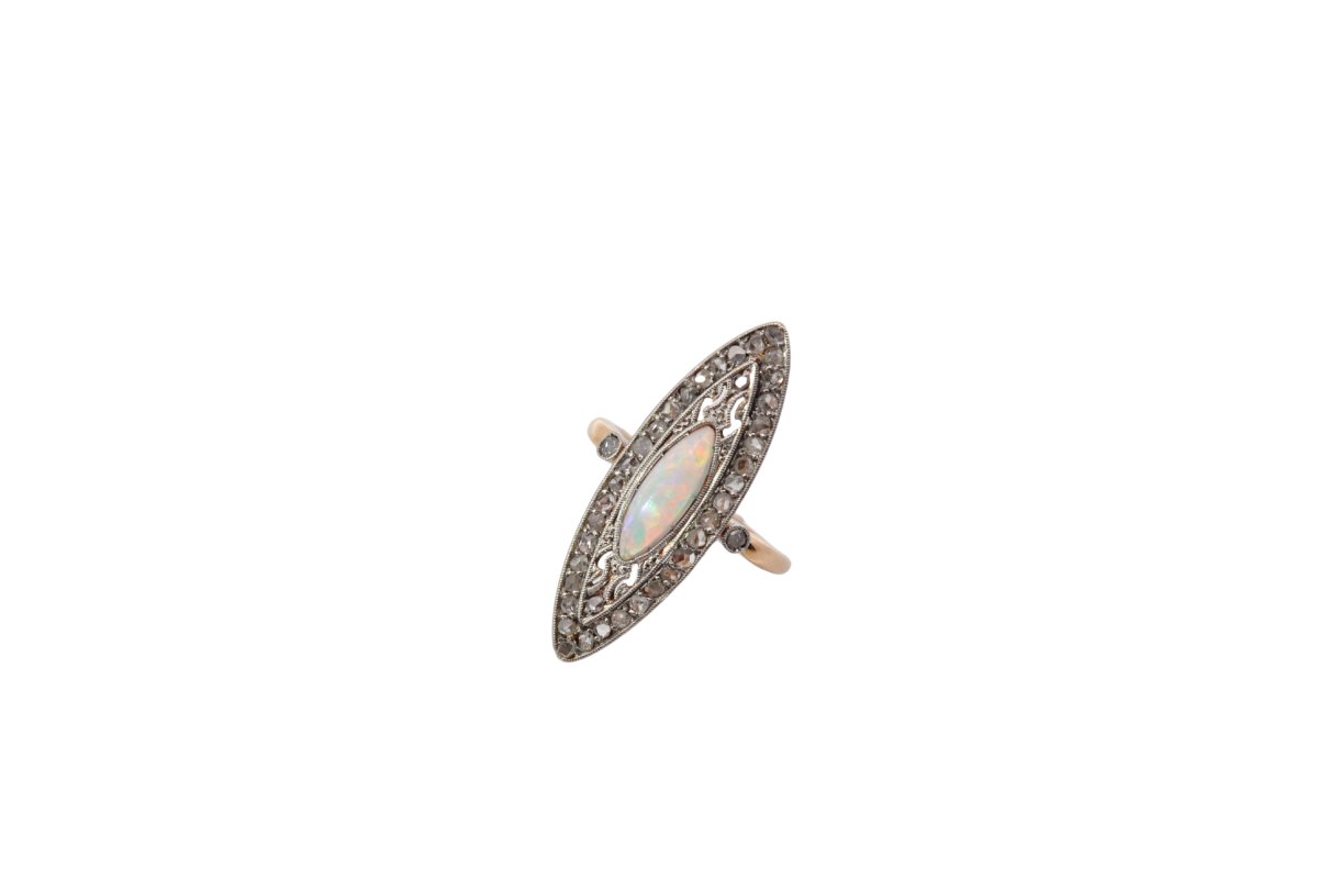 Vintage Opal Ring With Diamond Roses