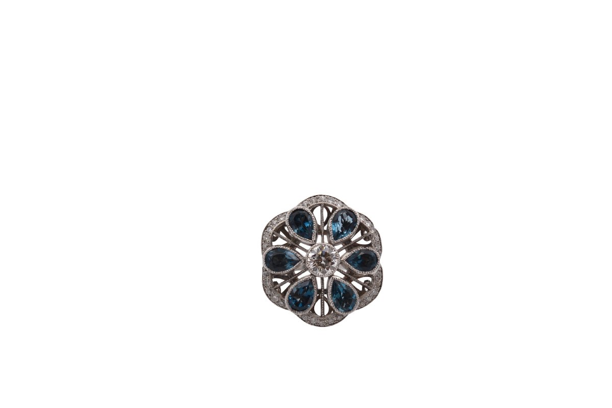Bague diamant et topazes en or 14k-photo-2
