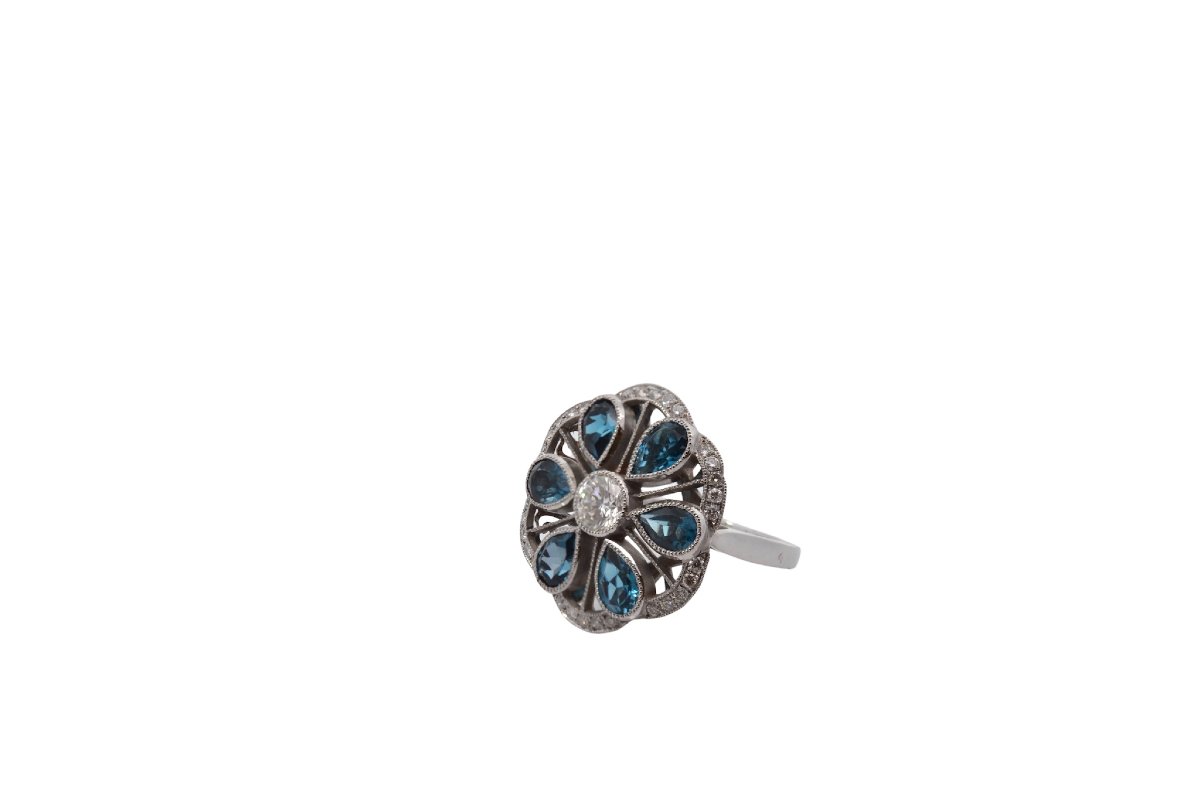 Bague diamant et topazes en or 14k-photo-3