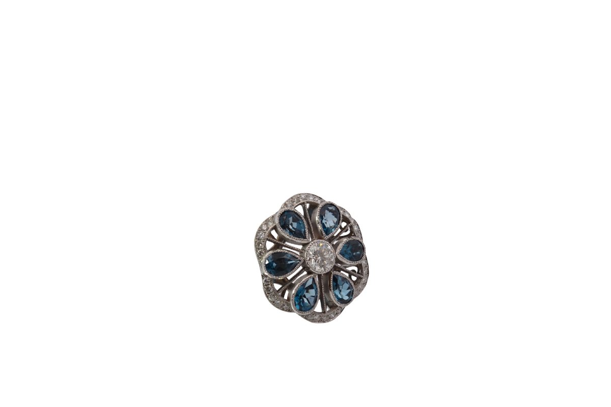 Bague diamant et topazes en or 14k-photo-4
