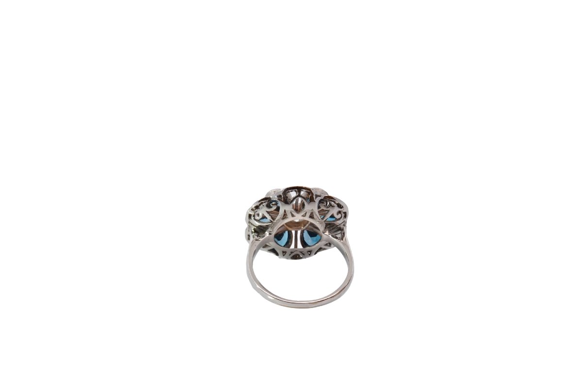 Bague diamant et topazes en or 14k-photo-1