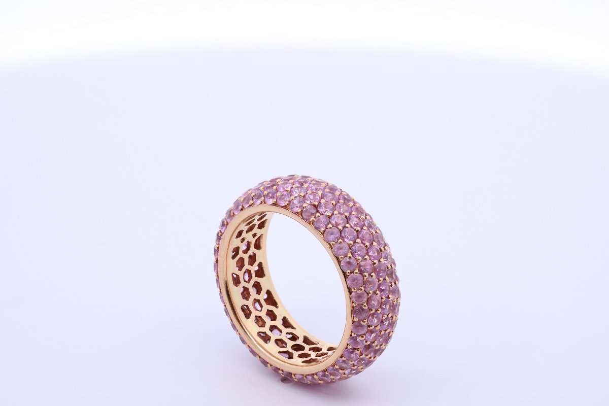18k Gold Pink Sapphire Wedding Bands-photo-2