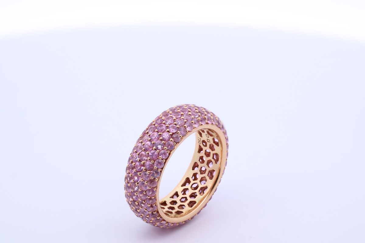 18k Gold Pink Sapphire Wedding Bands-photo-3