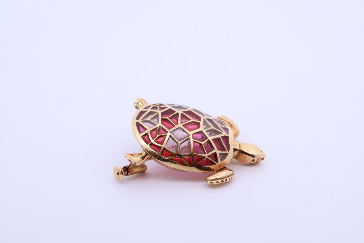 Broche tortue en or 18k et émail-photo-3