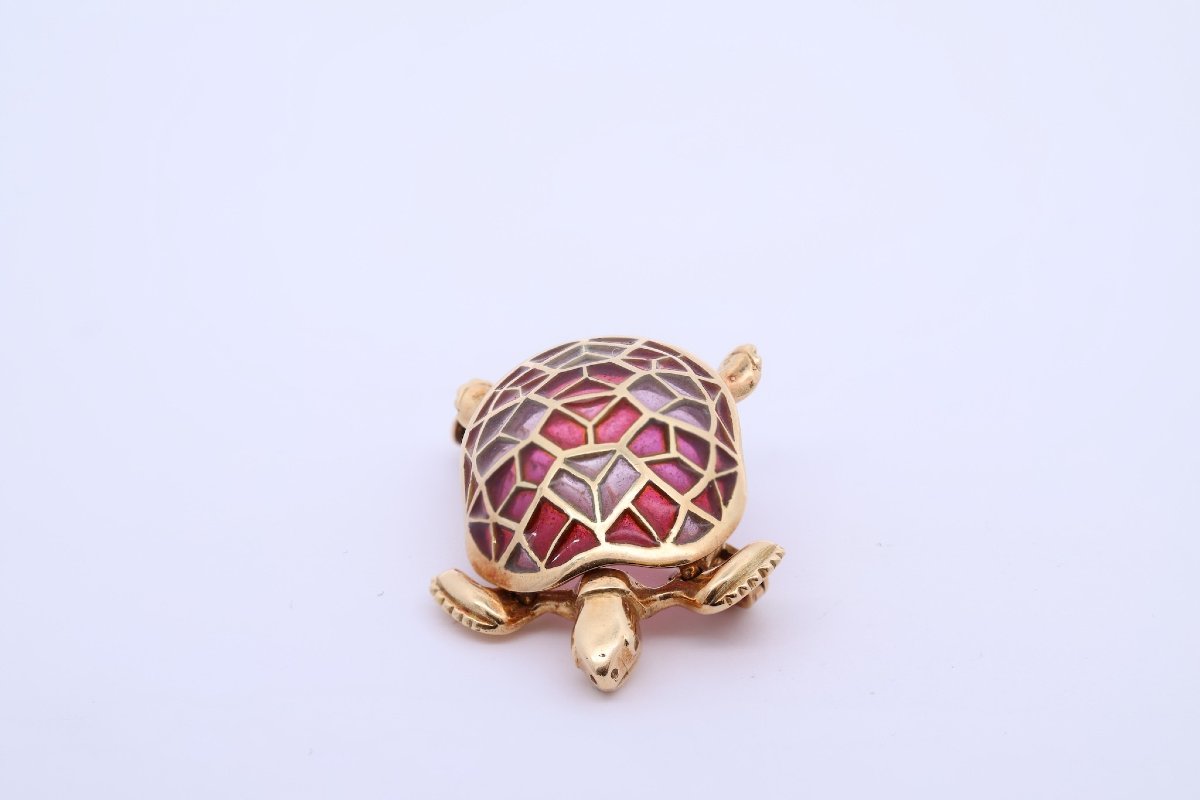 Broche tortue en or 18k et émail-photo-4
