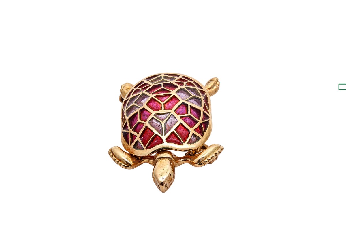 Broche tortue en or 18k et émail