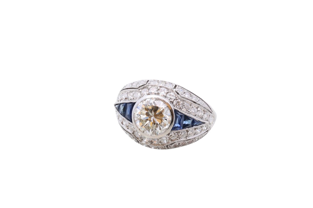 2.11-carat Diamond Ring With Calibrated Sapphires