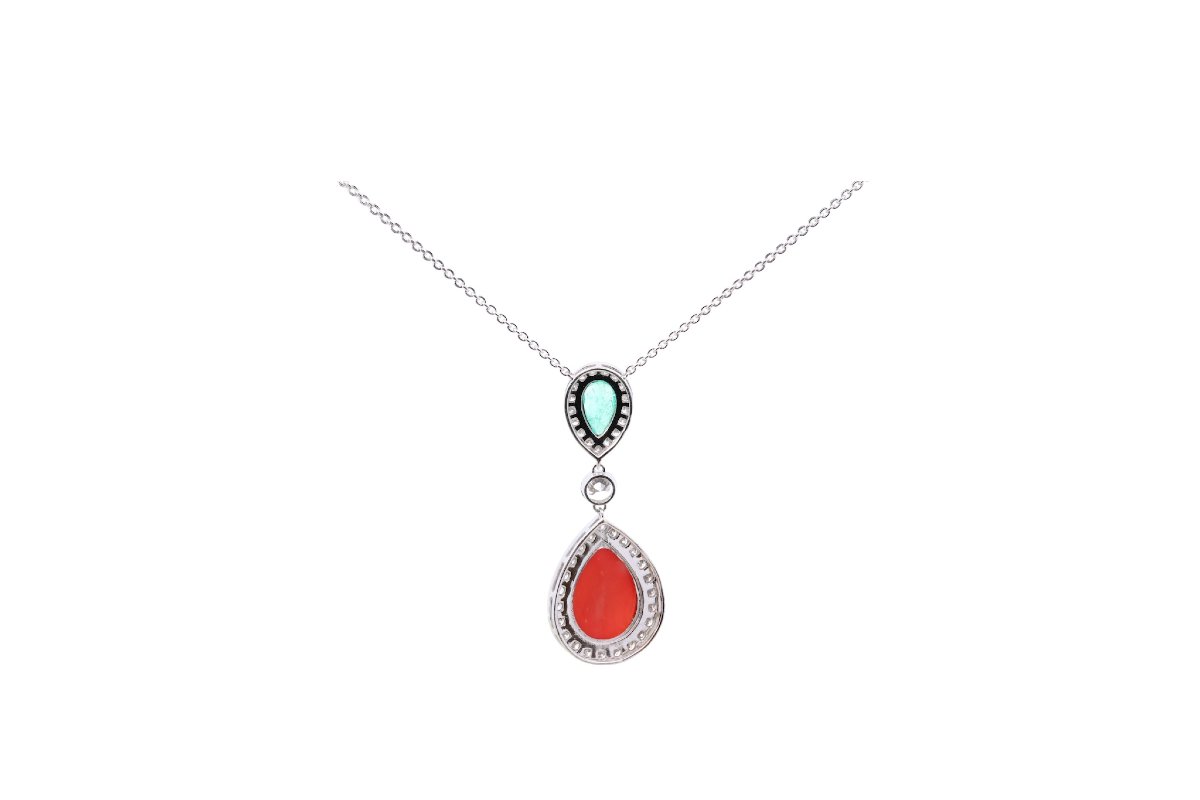 Collier émeraude, diamants et corail-photo-2