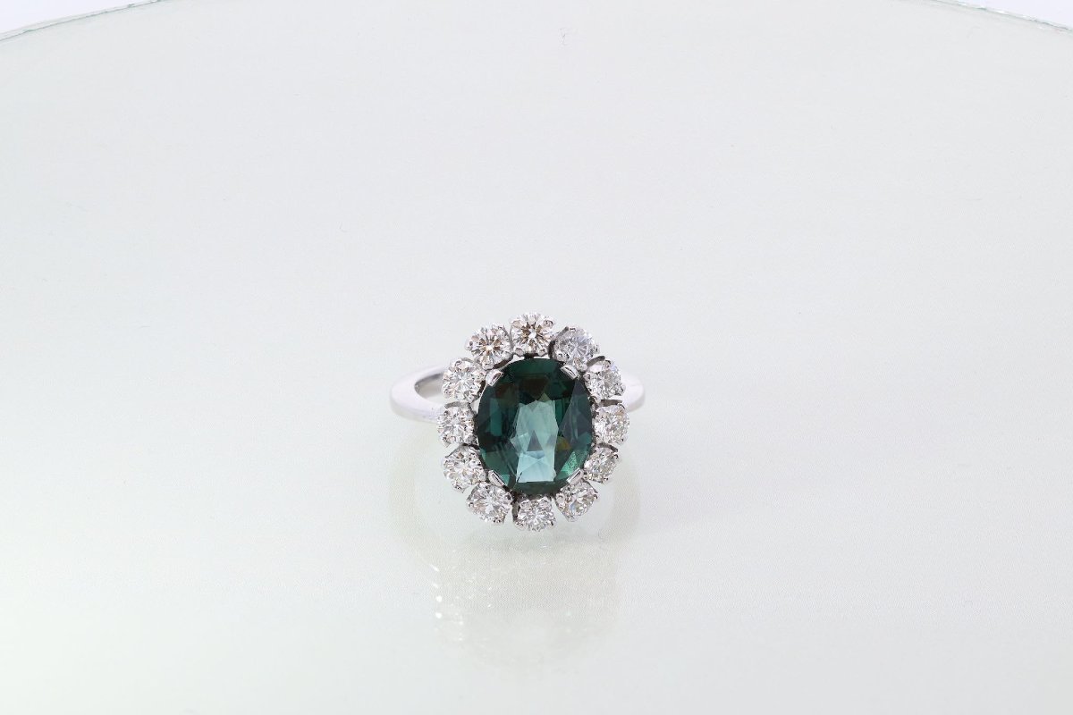 4-carat Teal Sapphire Ring With Diamonds-photo-2