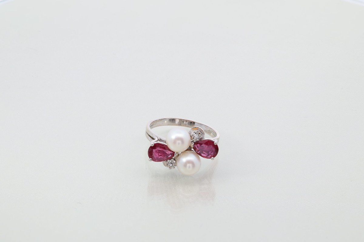 Bague d’occasion rubis, perles de culture et diamants-photo-3