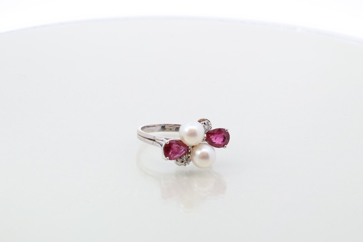 Bague d’occasion rubis, perles de culture et diamants-photo-4