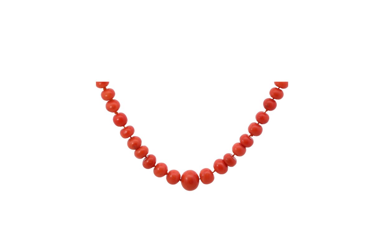 Collier ancien en perles de corail et or 18k-photo-2