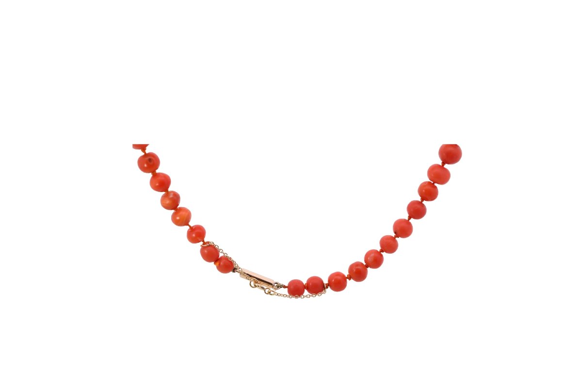 Collier ancien en perles de corail et or 18k-photo-3