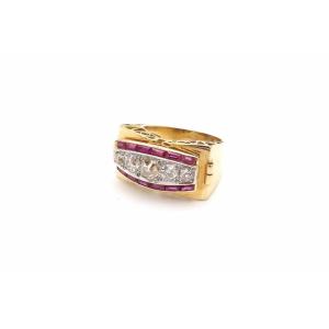 Tank Ring Period 40 Diamonds And Rubies