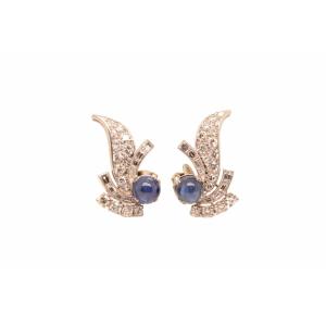 Platinum Earrings Set With Diamonds And Sapphires