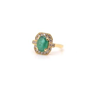 Emerald Diamond Ring In 18k Yellow Gold