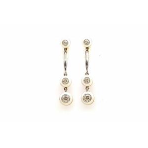 Boucles D’oreilles Diamants émail Et Or Jaune 18k