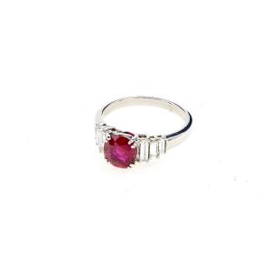 Ruby And Baguette Diamond Ring In 18k White Gold