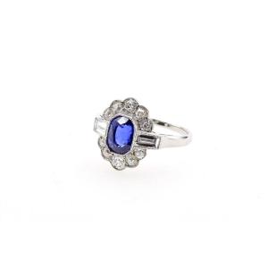 Bague Vintage Saphir Et Diamants En Platine