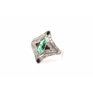 Art Deco Emerald, Sapphire And Diamond Ring